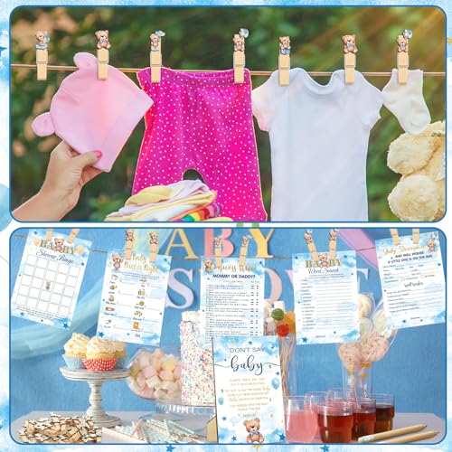 Image of Patelai 321 Bearly Wait Baby Shower Decorations Blue Bear Party Supplies Bearly Wait Baby Shower Games 5 Set Don't Say Serves 50 Guests for Blue Bear Gender Reveal Birthday Party Decorations Supplies