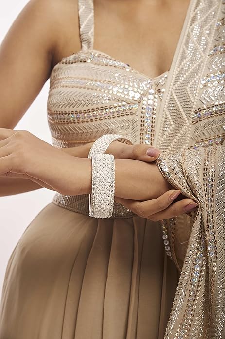 Traditional Metal with White Moti Pearls Designer Kada Bangles Set For Women - Set of 2 by The Great Indian Store4