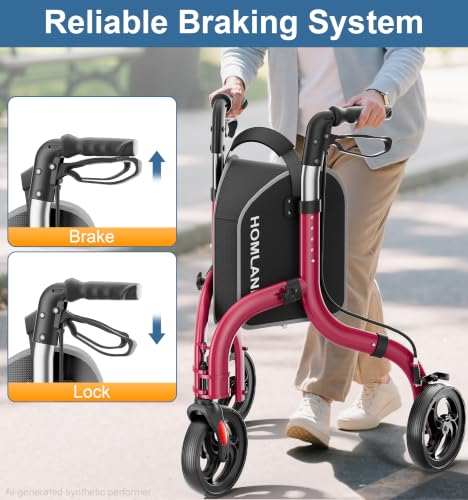 Image of HOMLAND Foldable 3 Wheel Walkers for Seniors, Lightweight Aluminum Frame