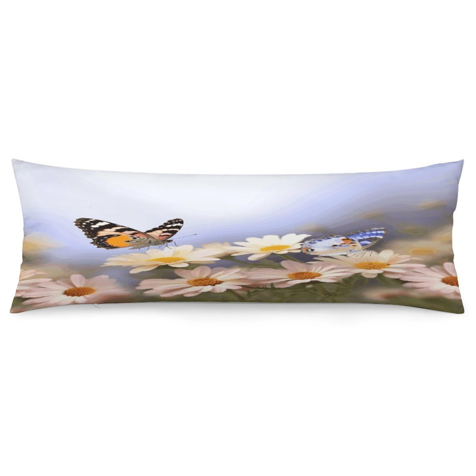 Butterfly Daisy Pillowcase Long Body Pillow Cover Soft Decorative Body Pillow Case Breathable Large Pillowcase Cute Cozy Pillow Protector for Bed Sofa Couch Room 18.9 X 53 Inch