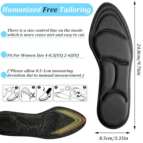 Image of 2 Pairs Memory Foam Insoles High Heel Insoles Breathable Shoe Pads Replacement Shoe Insoles 5D Sponge Barefoot Comfort Insoles, Comfort Foot Cushion for Women Man, Black