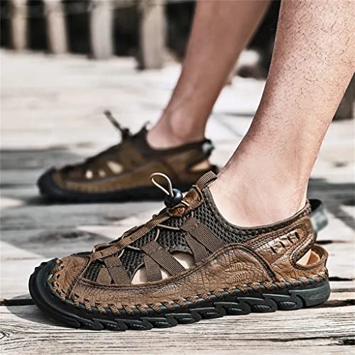 Mens Shoes Leather Casual Breathable Hiking Sandals Outdoor Non-Slip Beach Gladiator Climbing Fishing(43)2