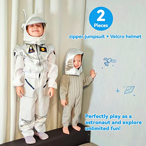 Kids Astronaut Costume - Realistic Astronaut Jumpsuit With Detachable Helmet, Space Suit For Halloween Cosplay (Kids-M (5-6Yr), White) #TOP2