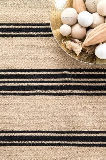 Tapis indien tressé à la main en jute naturelle à rayures noires - Pour salle à manger, salon - 78 cm x 270 cm