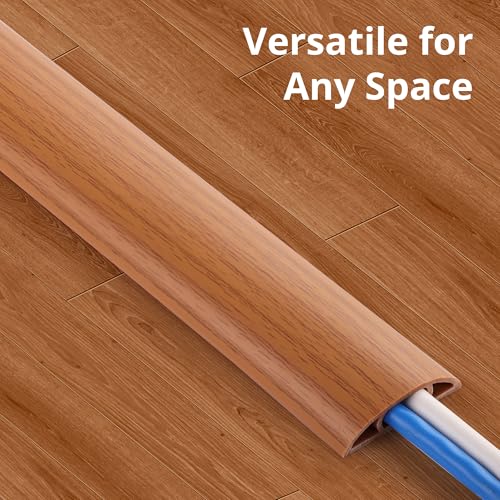 Image of ZhiYo 5.6ft Cord Covers for Wires on Floor, Cord Hider Floor Hide Extension Cords, Soft PVC Cable Cover Cable Protector, Wire Cavity W0.62in H0.31in, Yellow Oak Wood