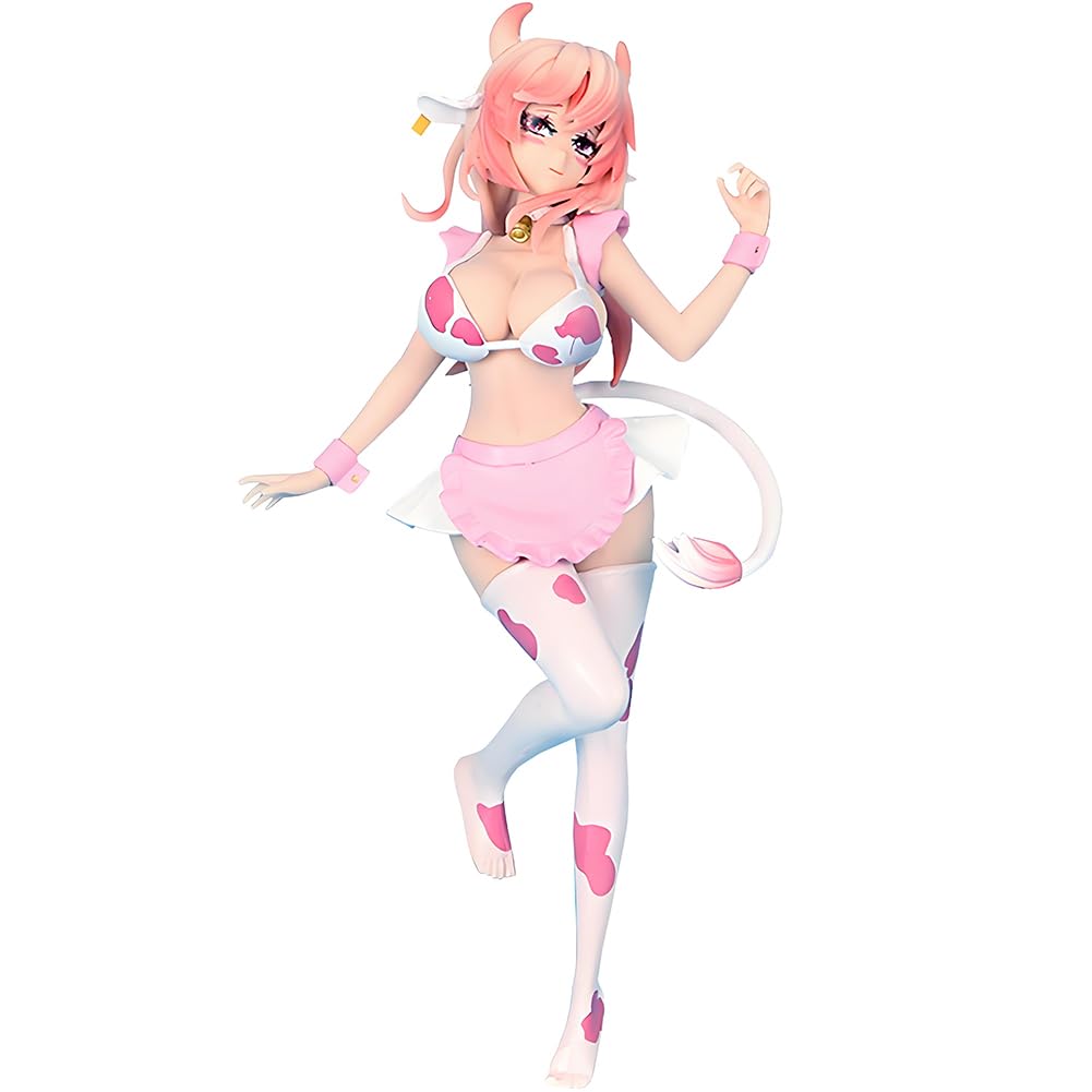 Zhongkaihua 25cm Anime Swimsuit Figure Collectible Statue Cute Pink Milk Cow Girl Figurines PVC Model Standing Figure Desktop Ornaments