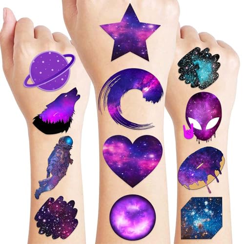 Galaxy Temporary Tattoos for Kids – 96PCS Outer Space Tattoo Stickers for Boys Girls – Planet Rocket Star Party Favors, Goodie Bag Fillers, Space Theme Birthday Decorations