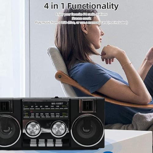 Image of Yoidesu Radios Portable AM FM SW, 4 in 1 Vintage Radio Bluetooth Speaker with Dual 5W Drivers, 1200mAh Battery 8 Hours of Battery Life, Gifts for Seniors Elderly (Black)
