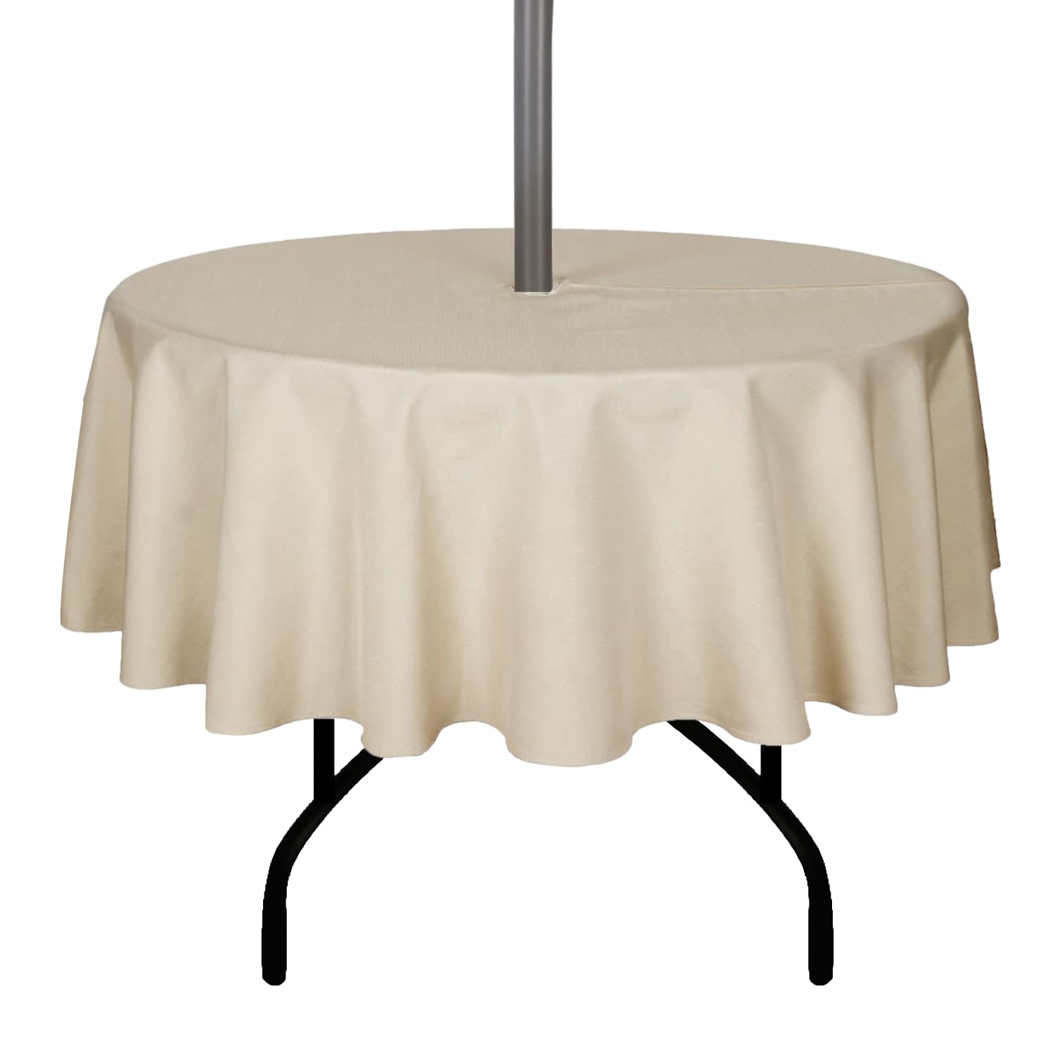 youngseahome Outdoor Tablecloth Wrinkle-Free Stain Resistant Waterproof Polyester Fabric Table Cover with Zipper Umbrella Hole for Picnic/Party/Dinner/Patio Garden(70inch Round,Zippered,Nature)