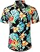 JOGAL Herren Casual Floral Blumenmuster Kurzarm Hawaiihemd XX-Large Schwarz Hawaiihemd Kurzarm günstig Kaufen-JOGAL Herren Casual Floral Blumenmuster Kurzarm Hawaiihemd XX-Large Schwarz