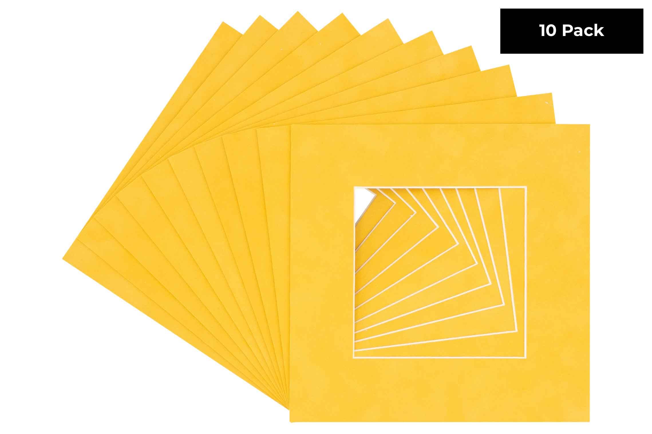 CountryArtHouse Bright Yellow Acid Free 6x6 Square Picture Frame Mat with White Core Bevel Cut for 3x3 Pictures - Fits 6x6 Frame - Pack of 10 Matboard Show Kits with Acid Free Backings & Clear Bags