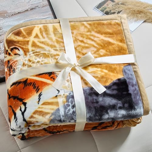Image of Nestl Korean Mink Blanket King Size - 12 Lbs Velvet Fleece Korean Blanket - 2 Ply Warm & Thick Winter Blanket - Wrinkle & Fade Resistant - 87 x 94 Inches (Tiger)