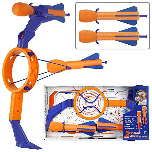 Funwares-Mighty-Ring-Strike-Kids-Bow-and-Arrow-Archery-Set-Toy-Safe-for-Indoor-Outdoor-Play-Moms-Choice-Awards-Winner-Includes-2-Cushiony-Foam-Arrows-1-Orange-Blue-Bow