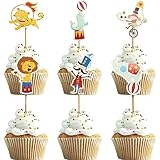 SAMOKA Circus Animal Cupcake Topper,24 PCS Circus Cake Decorations for Carnival Themed Kids Birthday Party Favor Decorations