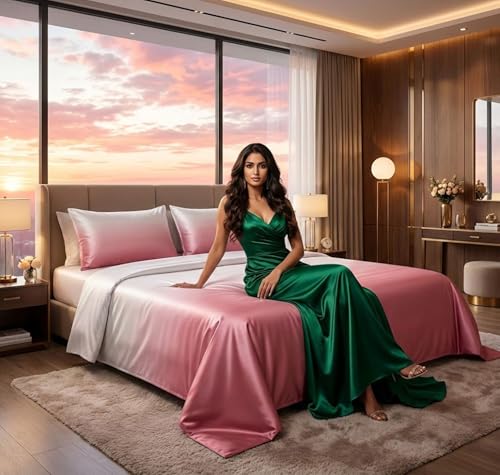 Image of SANMARINO King Size Bedsheet with 2 Pillow Covers, 300 TC UltraSatin Premium Bedding Set, Aesthetic Home Decor, Ideal Gift for Couples, Wedding, Anniversary & Special Occasions - Soft Rose Glow