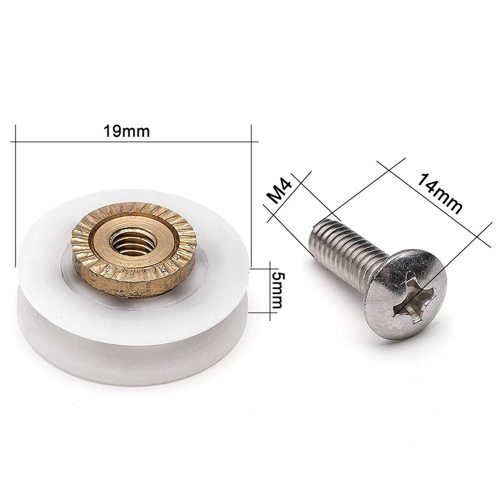 YUANQIAN Zapasowe rolki do drzwi prysznicowych, prowadnice, koła V, rowkowane, średnica 19 mm, YQ19 (rowkowane V 19 mm, 4 szt.)