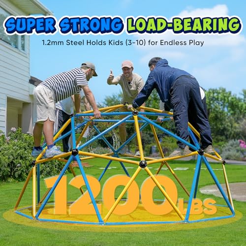 Image of Zupapa 10FT Climbing Dome with Hammock, Outdoor Jungle Gym for Kids, Geometric Dome Climber Supporting 1200LBS Outdoor Play Equipment, Yellow&Blue