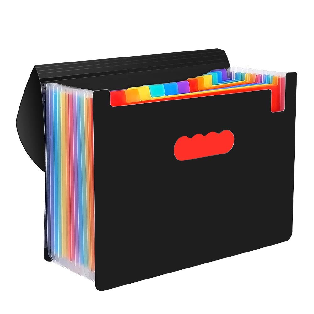 Y-SEKAI File Organizer,12 Pockets Expanding File Folder with Expandable Cover, Portable Filing Box Desktop Accordion Plastic Folders, Colored Paper/Document/Coupon/Receipt Organizer(A4/Letter Size)