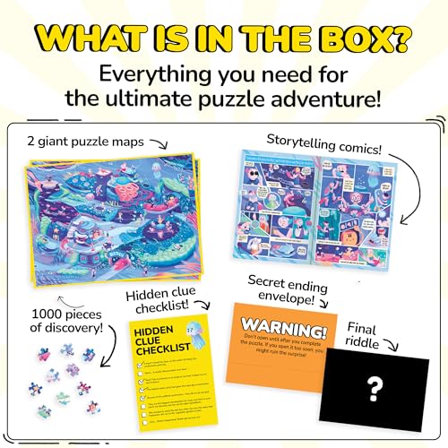 Image of Odd Pieces Jigsaw Puzzles 1000 Pieces with Storytelling Comic, for Women, White Elephant, Mystery Puzzle for Adults & Kids - 19.7'' x 27.6'' Frameable Magic Puzzle Art (Beyond the Kelp)