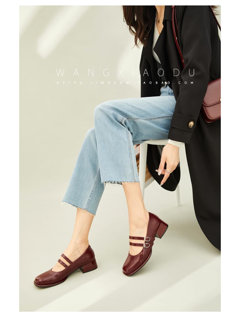 Mary Jane Zapatos Mujer Viento Colegio Retro Moda Cabeza Redonda una Palabra con un Tacón Grueso Tacón Medio Alto