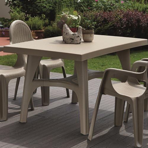 Dining Table Intrecciata Stackable 80cm Square Rattan Style Outdoor (100% Waterproof, Frame Material: Plastic) (Dove Grey)