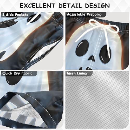 Pigsaly Boys' Swim Board Shorts Halloween Scary White Ghost Boy's Swim Trunks Kids Swimwear S3