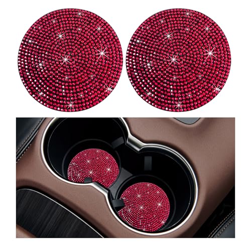 Image of Ziciner 2PCS Bling Car Cup Holder Coaster, 2.73 Inch Anti-Slip Cup Insert Coasters, Crystal Rhinestone Auto Drink Cup Mat, Universal Interior Decor Car Accessories for Women Girls (Red)