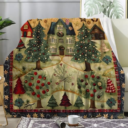Boceoey Plaid Natalizio, Plaid Pile Patchwork, Coperte Pile Albero di Natale, Coperta Singolo Calda e Morbida In Flanella per Copriletto e Copridivano, Coperta Natale 150x200 cm, Y-826