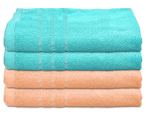 Image of Kuber Industries Soft Cotton Bath Towel for Hands, Face, Newborn Babies, Toddlers, Children, 19 inchx38 inch- Pack of 4 (Blue & Peach)