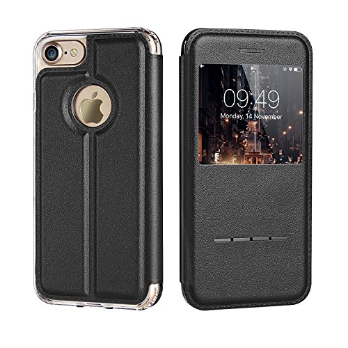 iPhone 8 Case, iVAPO iPhone 8 Cover with View Window Leather Case iPhone 7 Case with Stand and Metal Sensor iPhone Case for iPhone 8 iPhone 7 4.7 inch Black