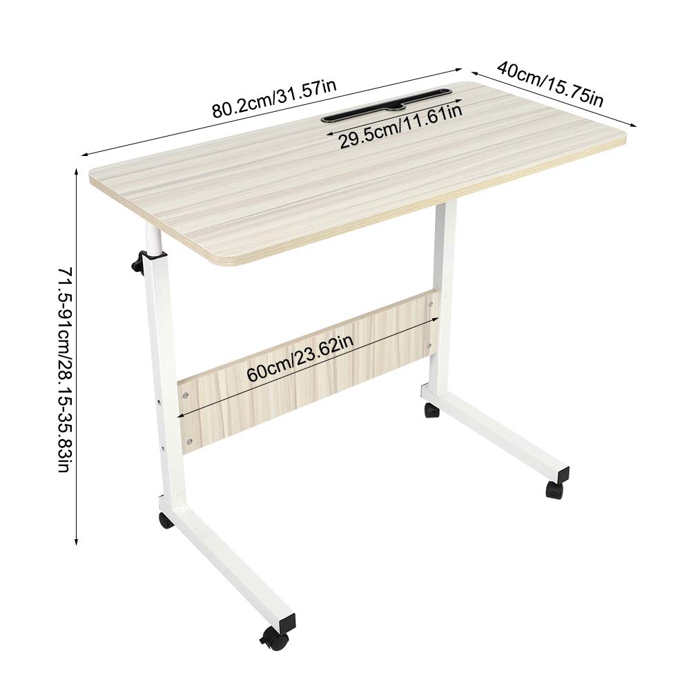 Ausla Mesa Ajustable para Computadora Portátil, Escritorio de MDF con Ruedas, Carrito para Computadora Portátil con Ruedas Ajustable en Altura de 31,57 X 15,75 Pulgadas para Estudio Junto a la Cama,
