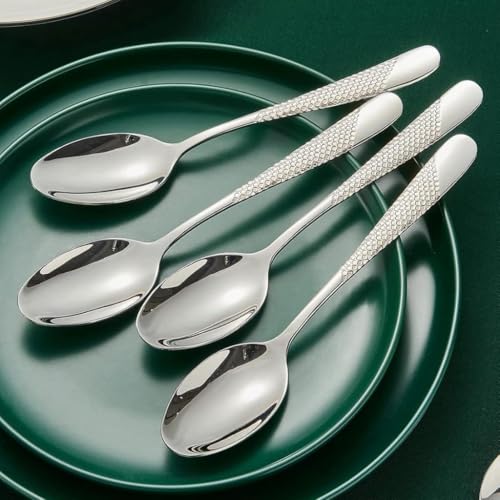 Image of Dinner Spoon Set, 18 /10 Stainless Steel Spoons, Durable Metal Spoons for Home, Restaurant, Party, Mirror Finish & Dishwasher Safe, Premium Food Grade Tablespoons (12 Pcs Big Spoon, Silver)