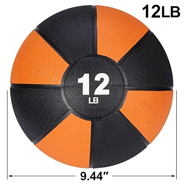 12lb Slam Medicine Ball Weighted Fitness Workout Ball with Rubber Shell Textured Grip for Core Strength, Exercise, Cardio, Balance and Flexibility Improves