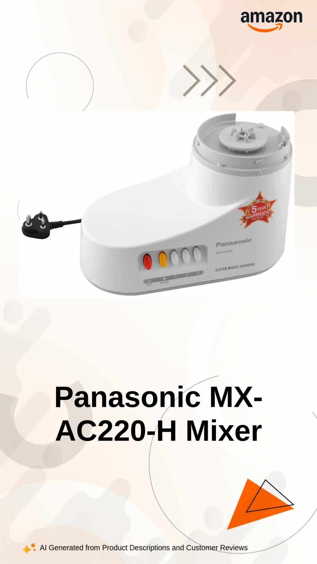 Buy Panasonic MX-AC220-H 550-Watt 2-Jar Super Mixer Grinder (Grey