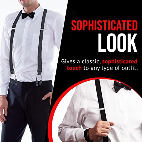 Hold’em - Y-Back Button Suspenders For Men, Leather-Trimmed Men's Suspenders, Adjustable Suspenders With Crosspatch And Button Tabs, Essential Fashion Accessories For Men, Black Suspenders, 46 Inches #TOP1