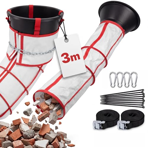 ANSERWA Flexible Schuttrutsche 3m | Bauschuttrutsche mit Einfülltrichter & Spanngurten | Robuste Abfallrutsche für Bauschutt, Renovierung & Baustelle | Schnelle Montage & Platzsparend