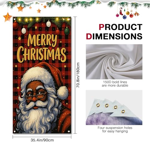 Image of BlissYard Christmas Door Cover Santa Glasses 35x71 Inch Polyester