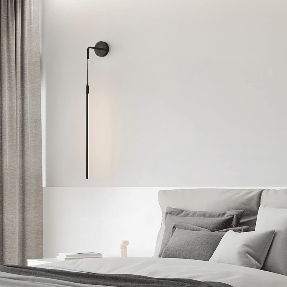 Applique Murale Ultra Fine en métal, Appliques murales de Chevet linéaires pour Chambre à Coucher avec Abat-Jour en Acrylique Blanc Mat, rondelle Murale LED Moderne 22 W, Appliques murales de
