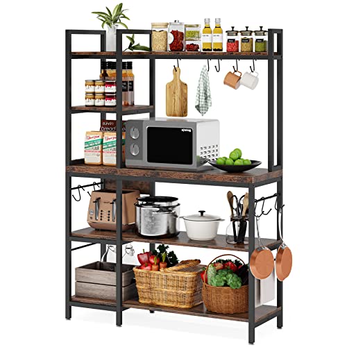 Tribesigns Bakers Rack with Storage Hutch for Kitchen, 43 inch Microwave Oven Stand, 5-Tier Kitchen Utility Storage Shelf, Kitchen Rack Organization and Storage with 10 Hooks for Kitchen, Dining Room Tribesigns Bakers Rack with Storage Hutch for Kitchen, 43 inch Microwave Oven Stand, 5-Tier Kitchen Utility Storage Shelf, Kitchen Rack Organization and Storage with 10 Hooks for Kitchen, Dining Room