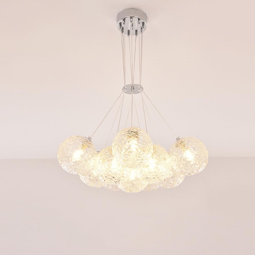 HYJAUSXB 7-Light Cluster Ribbed Glass Bubble Chandelier Clear Ceiling Hanging Lamp Silver Nordic Modern Pendant Light Entryway for Foyer Dining Room Bedroom Kitchen Closet