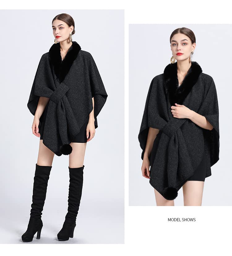 Coprispalle Donna Elegante,Donna Inverno Pelliccia Sintetica Scialle Stola Caldo Mantello Avvolgente Shrug Con Collo In Pelliccia Poncho Lavorato A Maglia Elegante Aperto Davanti Lavorato