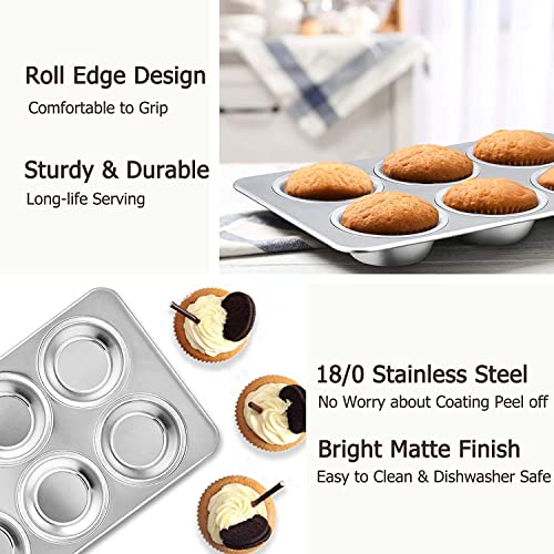 Image of 6-Cup Muffin Tray for Baking | Durable Aluminum Cupcake Tray, Microwave Safe, Easy to Clean Mould | Ideal Mould for Bakery Uses,Cupcakes, Jelly | Multi-Purpose Tray - 10 Inches,Silver