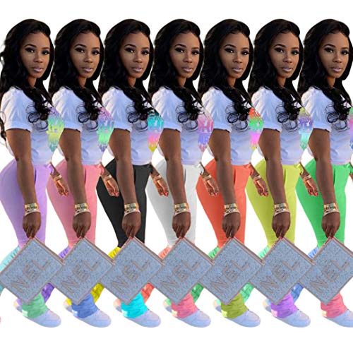 Casual 2 Piece Outfit Sets for Women Color Block Short Sleeve T-Shirts + Stacked Flare Pants Tracksuit Sweatsuit4