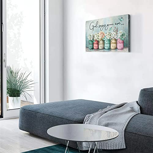 Inspirational Canvas Wall Art Encouraging Bible Verses On Cute Marson Jars And Butterflies God Says You Are Teal Background Artwork For Living Room Bedroom Bathroom Office Home Decor 12X16 In #TOP4