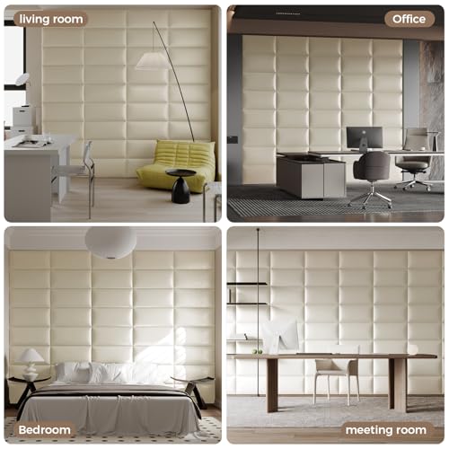 لوح امامي بيج من ماككل - لوح خلفي يثبت على الحائط للسرير مقاس كوين، 24 × 12 انش، راس سرير مزخرف سهل التركيب وقابل للتقشير واللصق، لوح امامي بحجم كوين لديكور غرفة النوم - 12 قطعة