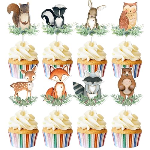 Cupcake Toppers Animales, 24 Piezas Topper Tarta, Adornos para Tartas, Decoracion Tartas Cumpleaños, Decoración de Tarta, Pastel Animales Topper,Decoración para Fiestas De Cumpleaño
