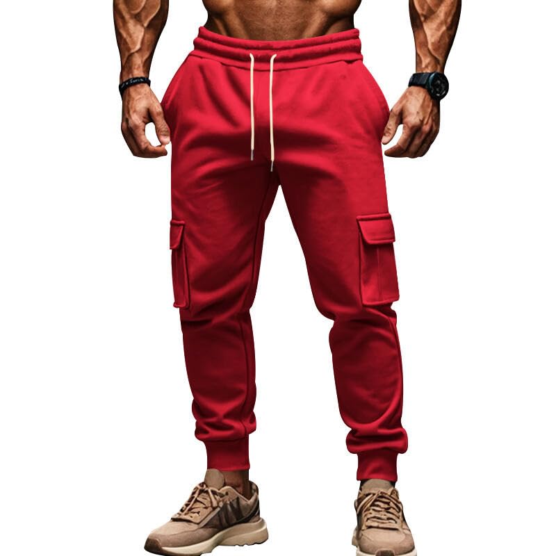 Cargo Sweatpants for Men Elastic Waist Drawstring Pants Tapered Casual Parachute Trousers with Multi Pockets3