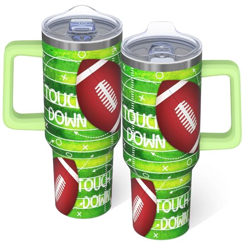 40oz Football Tumbler with Handle Cup, Football Lover Coach Gifts for Men