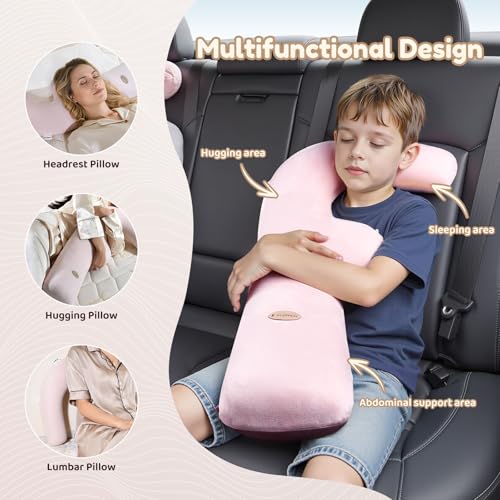 Image of FLORICH Memory Foam Kids Travel Pillow, Car Sleeping Pillow, F-Shape Car Pillows for Adults and Children, Traveling Car Pillow for Kids with Removable Pillowcase (Dark Pink)