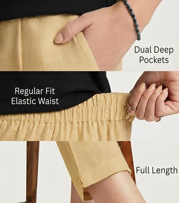 Image of DIGITAL SHOPEE Women Regular Fit Elastic Waist Full Length Cotton Formal Trouser for Casual Wear, Office Wear